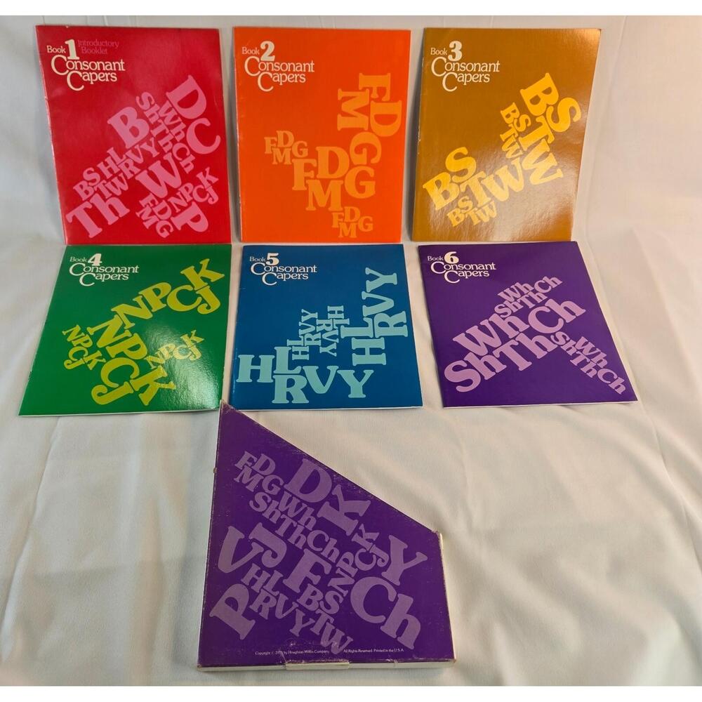 Houghton Mifflin Consonant Capers 6 Book Box Set Intro to Book 5 1975 Homeschool
